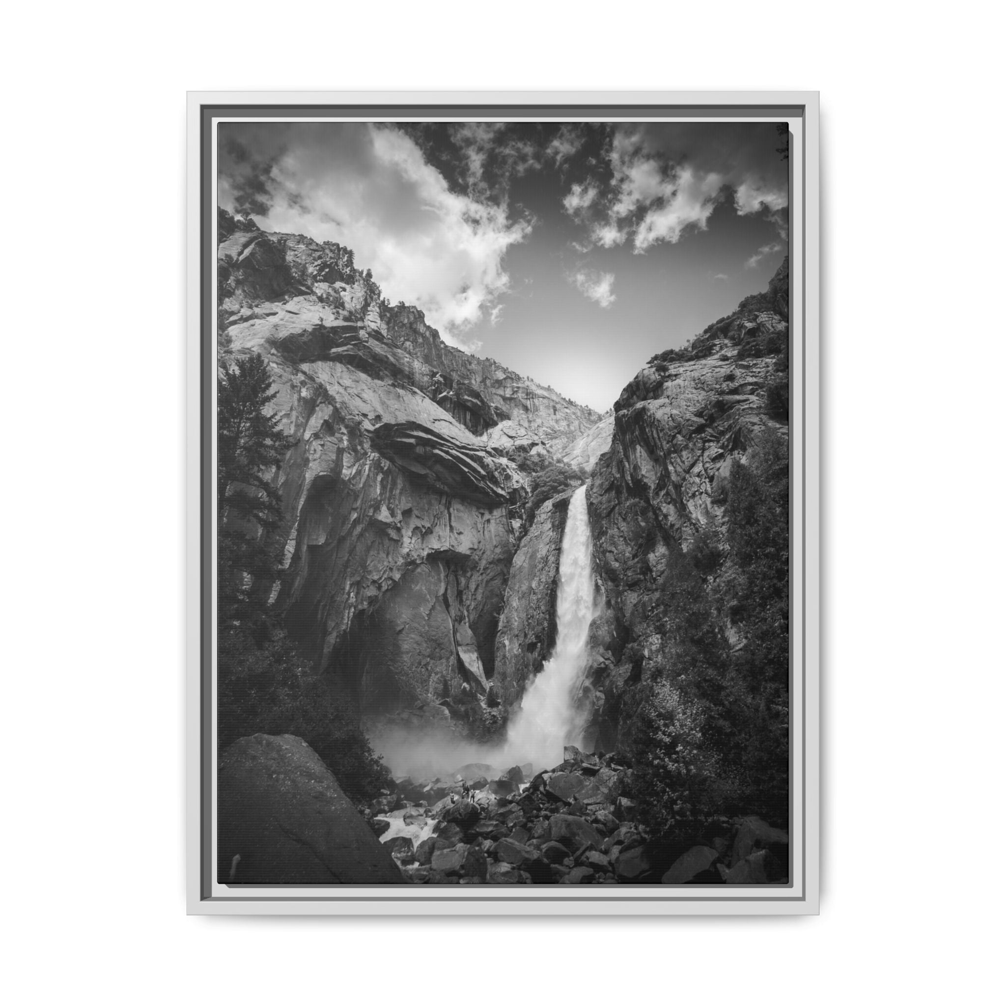 'Echoes Beneath the Cliff' Black & White Matte Canvas Print (Framed)