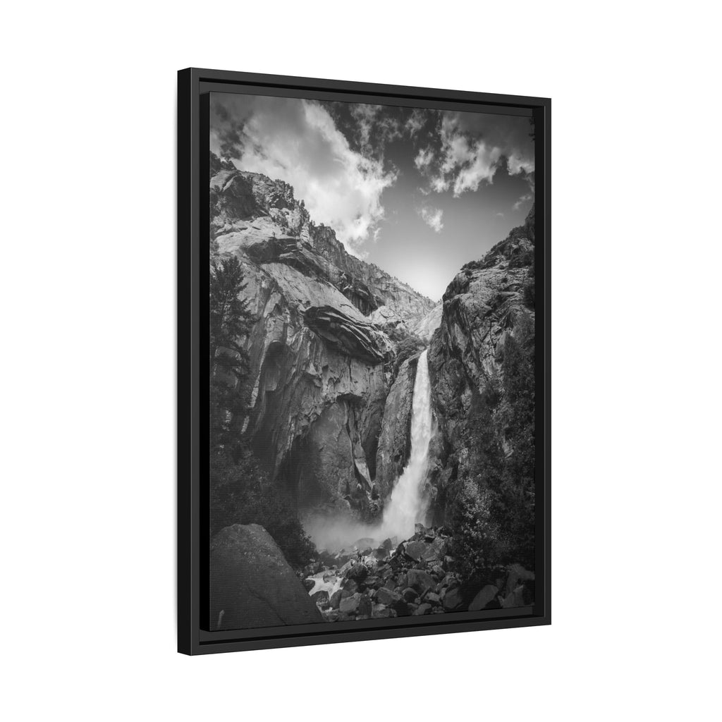 'Echoes Beneath the Cliff' Black & White Matte Canvas Print (Framed)