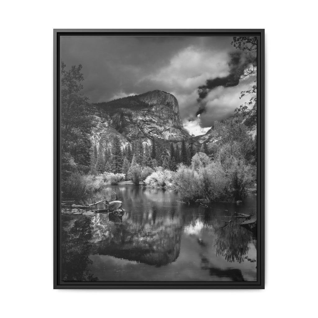 'Mirror of the Mountain' Black & White Matte Canvas Print (Framed)