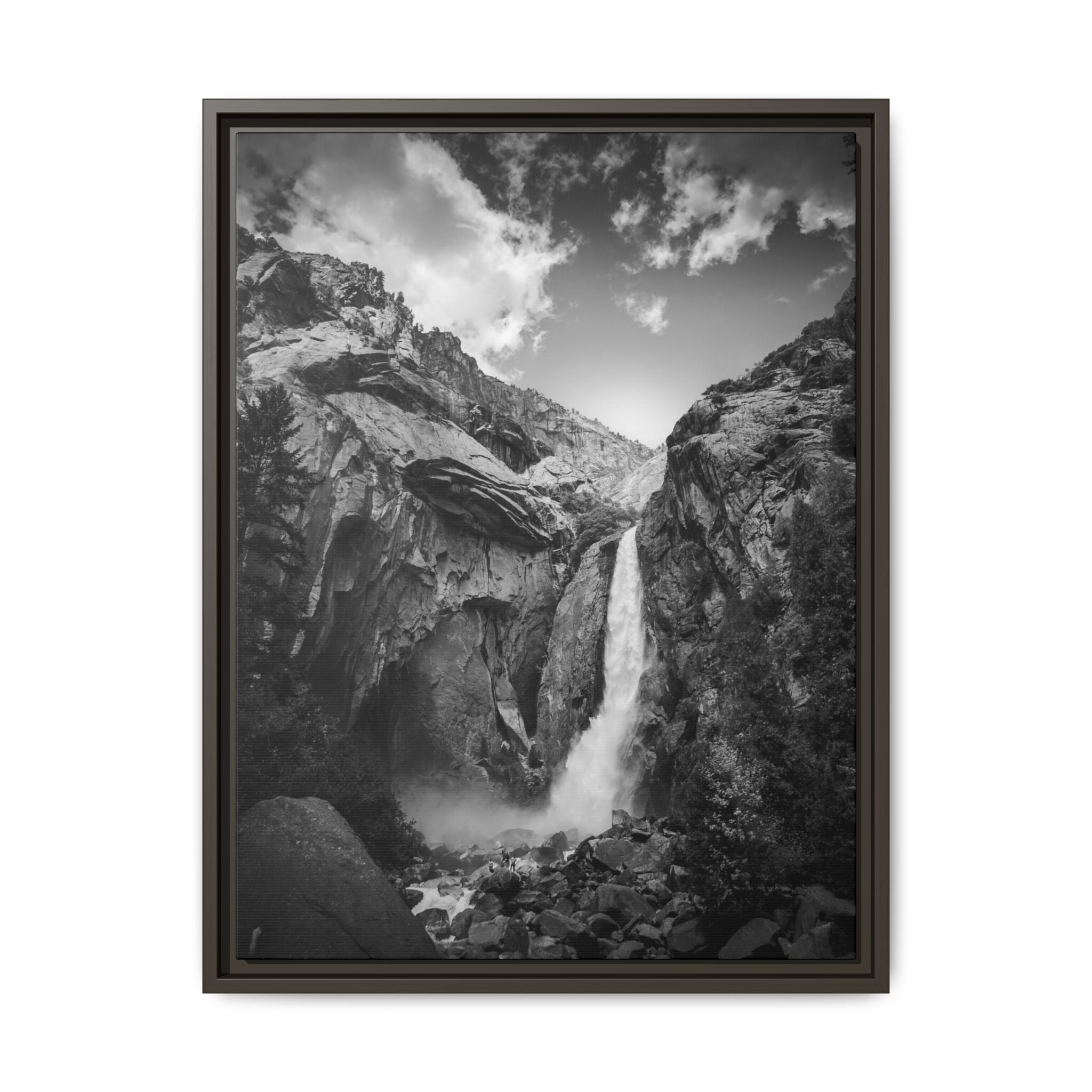 'Echoes Beneath the Cliff' Black & White Matte Canvas Print (Framed)