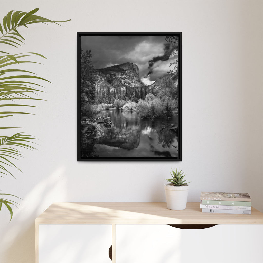 'Mirror of the Mountain' Black & White Matte Canvas Print (Framed)