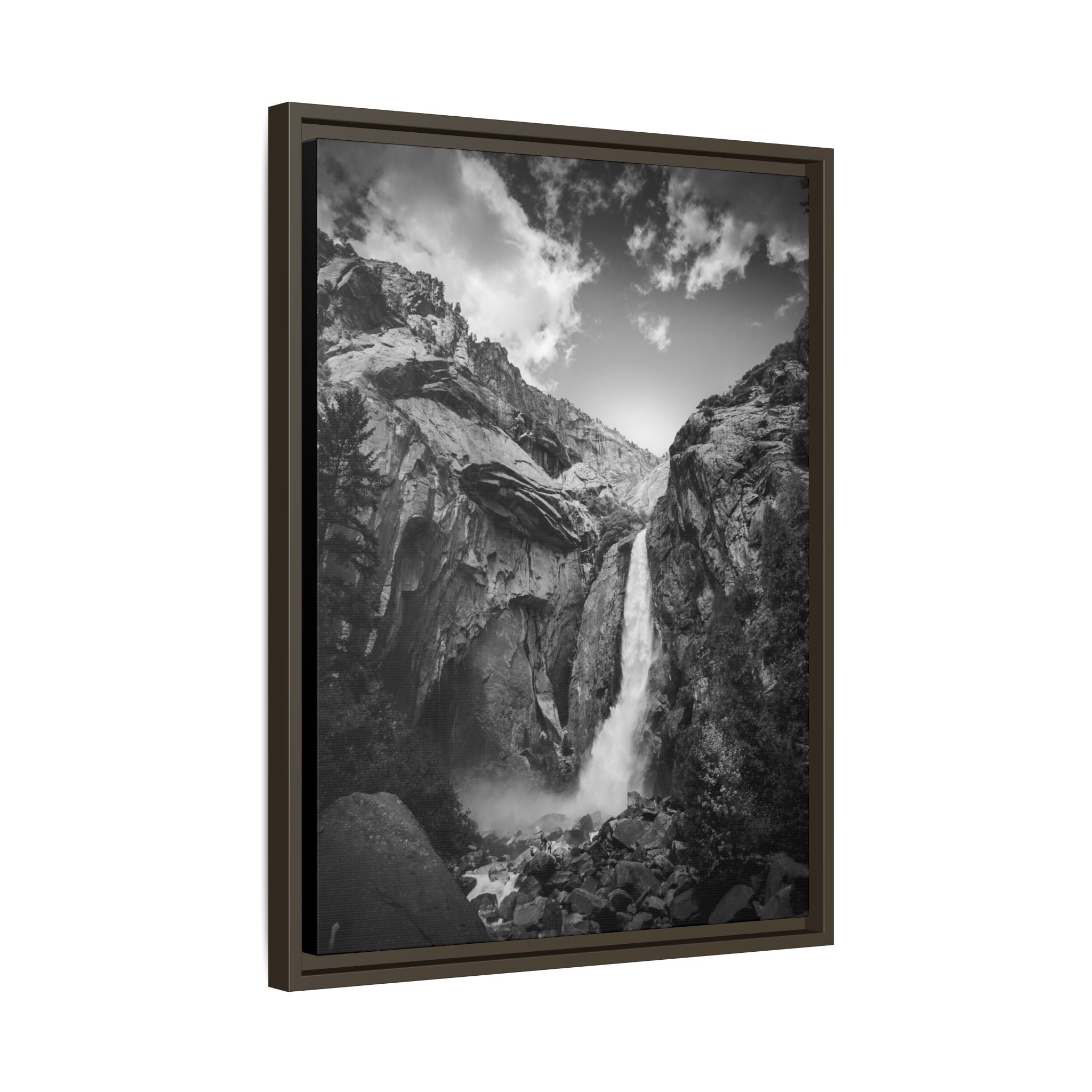 'Echoes Beneath the Cliff' Black & White Matte Canvas Print (Framed)