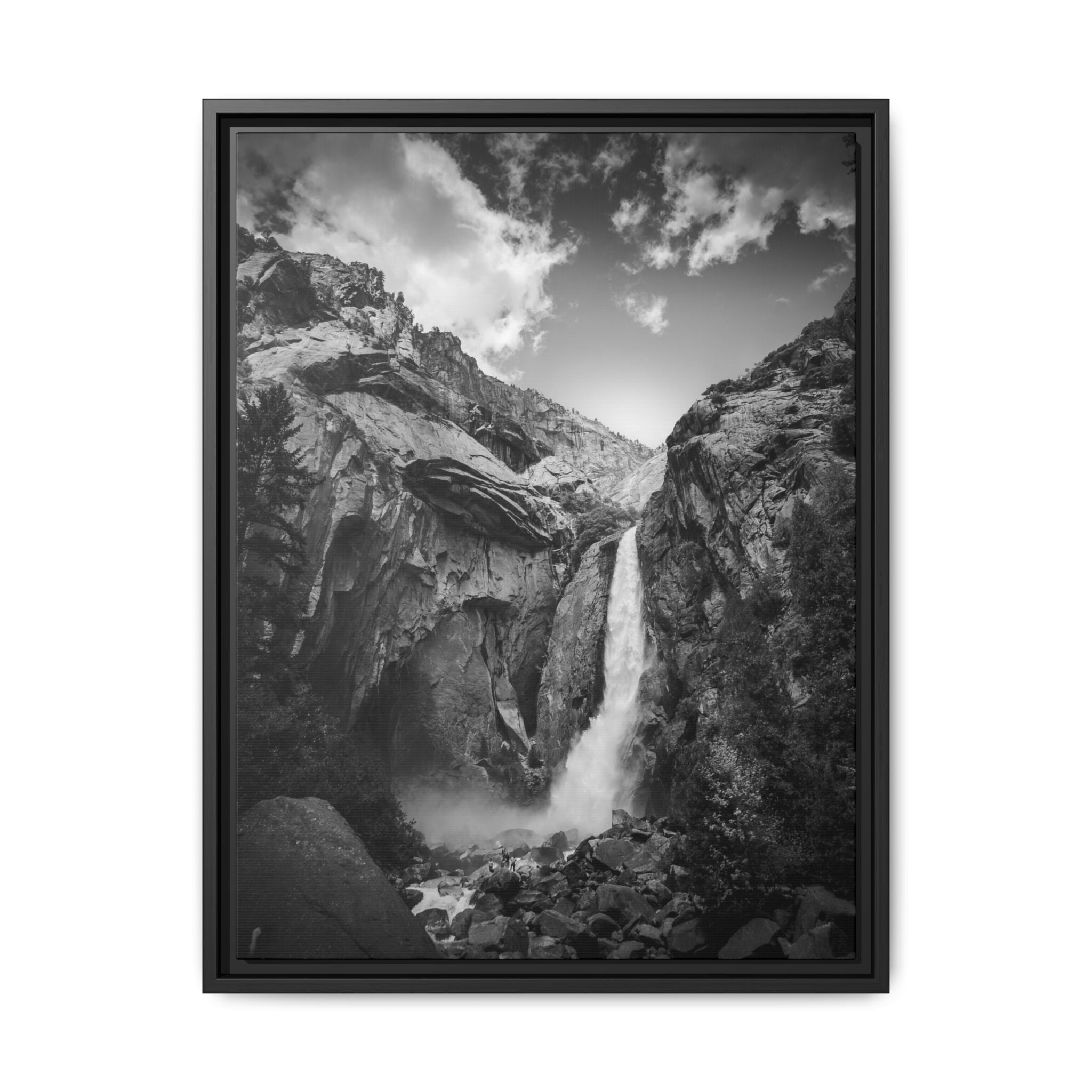 'Echoes Beneath the Cliff' Black & White Matte Canvas Print (Framed)